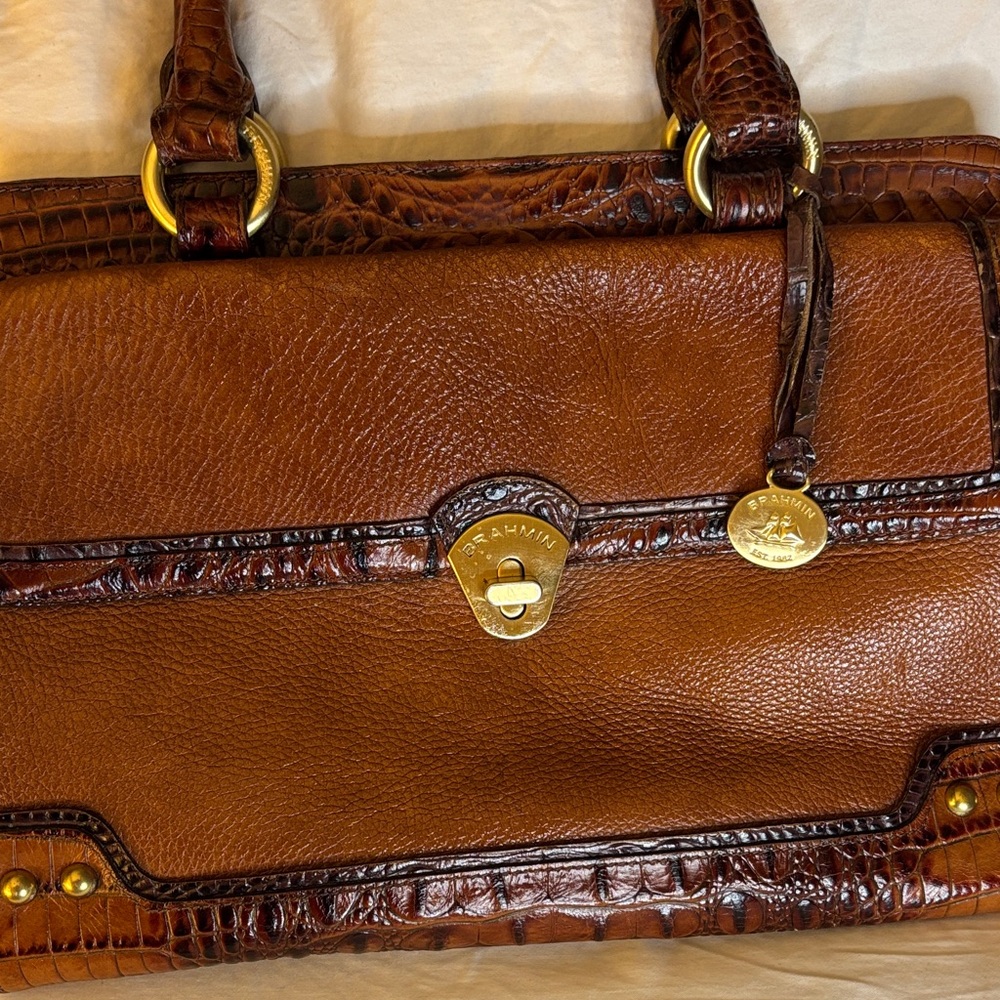 Brahmin Tan and Brown Leather Satchel